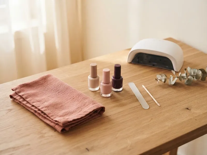 Manicure em gel num tom neutro